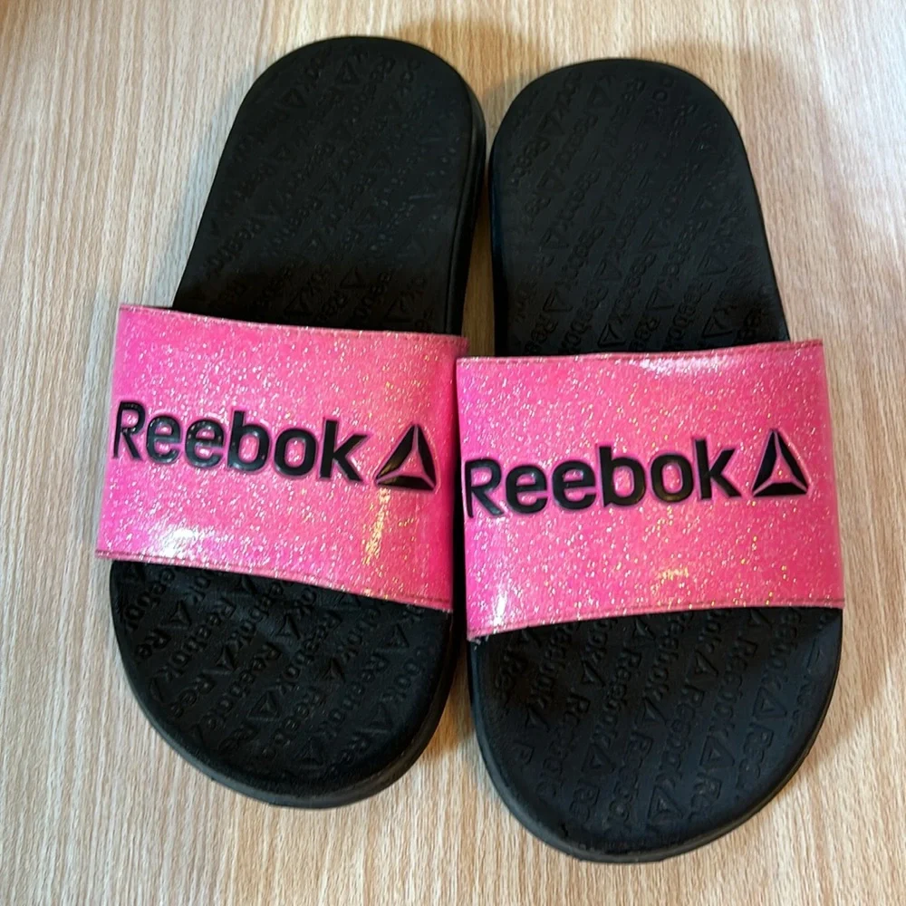 Reebok sparkly pink slides